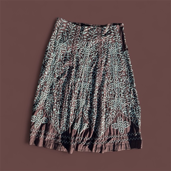Soft Surroundings Dresses & Skirts - Soft Surroundings Y2K Boho/Western/Indie Brown Skirt with Teal Embroidery
